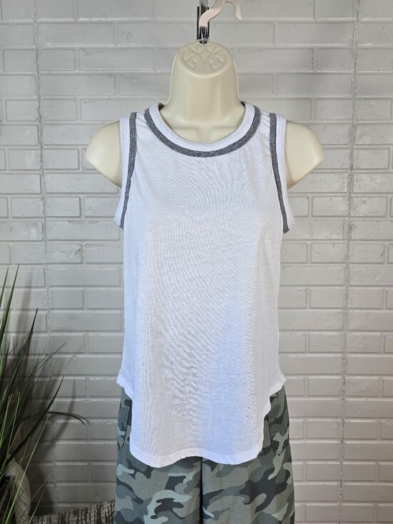 Chaser Tops - Chaser White Tank Top with Gray Trim Extra Small